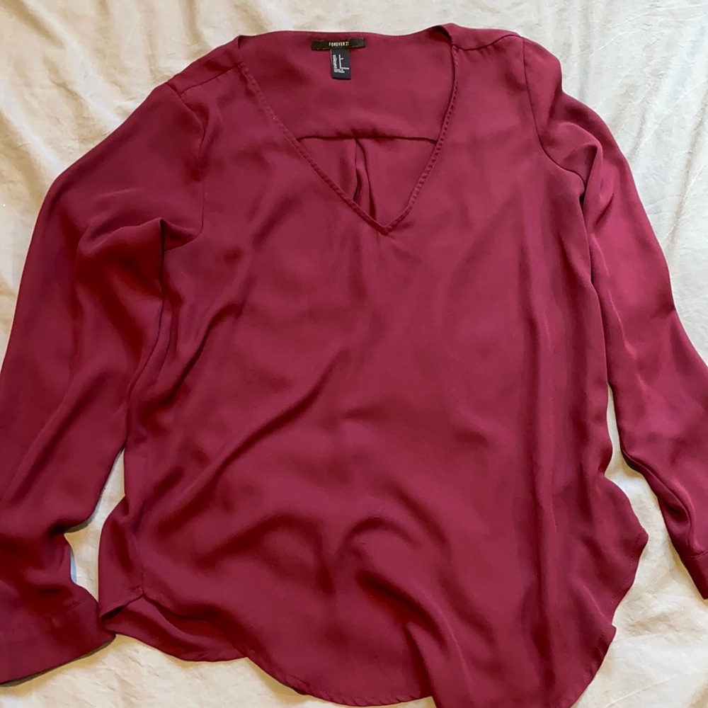 Maroon Forever 21 sheer blouse - Picture 1 of 2